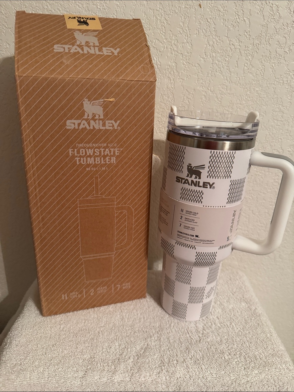 Stanley White & Silver LV Checked FlowState Tumbler with Handle